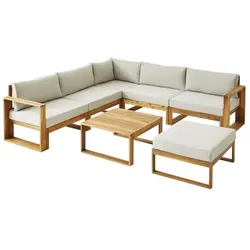 Bocarnea, Gartenlounge, LEVATA Gartenmöbel aus FSC-Akazienholz - 6 Personen mit Ottomane