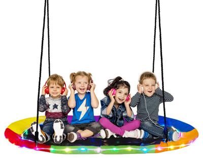 Costway 60 Inches Saucer Swing with LED Lights for Kids and Adults-Multicolor