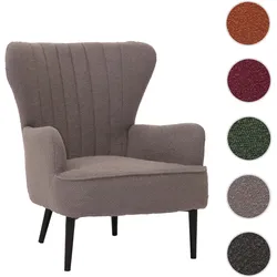 Lounge-Sessel HWC-K37, Cocktail-/Ohrensessel Polsterstuhl Retro Vintage Stoff Bouclé (600g/m2) ~ hellgrau