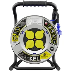 Kabeltrommel 20m HEAVY LINE blau mit Metalltrommel und 4 230 V-Steckdosen W-99435