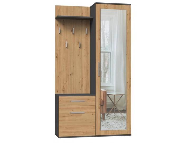 Meuble d'entrée - CDF - Armoire avec miroir - Gris mat - Design contemporain - 5 crochets