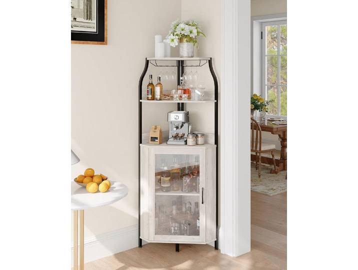 GarveeMore Eckschrank 5-stufiges mit Steckdose,Weinschrank mit LED-Streifen&Gläserhalterung Bar-Möbel für Spirituosen (Heimgebrauch & kleine Räume)