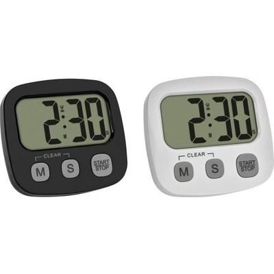 TFA Dostmann 2er Set Digitaler Timer mit Stoppuhr und Uhrzeit Stoppuhr Schwarz, Weiß digital