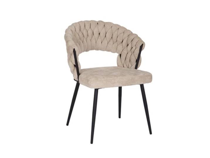 Chaise de salle à manger Braid - Livin24 - Chenille beige - Dossier tressé - Confortable