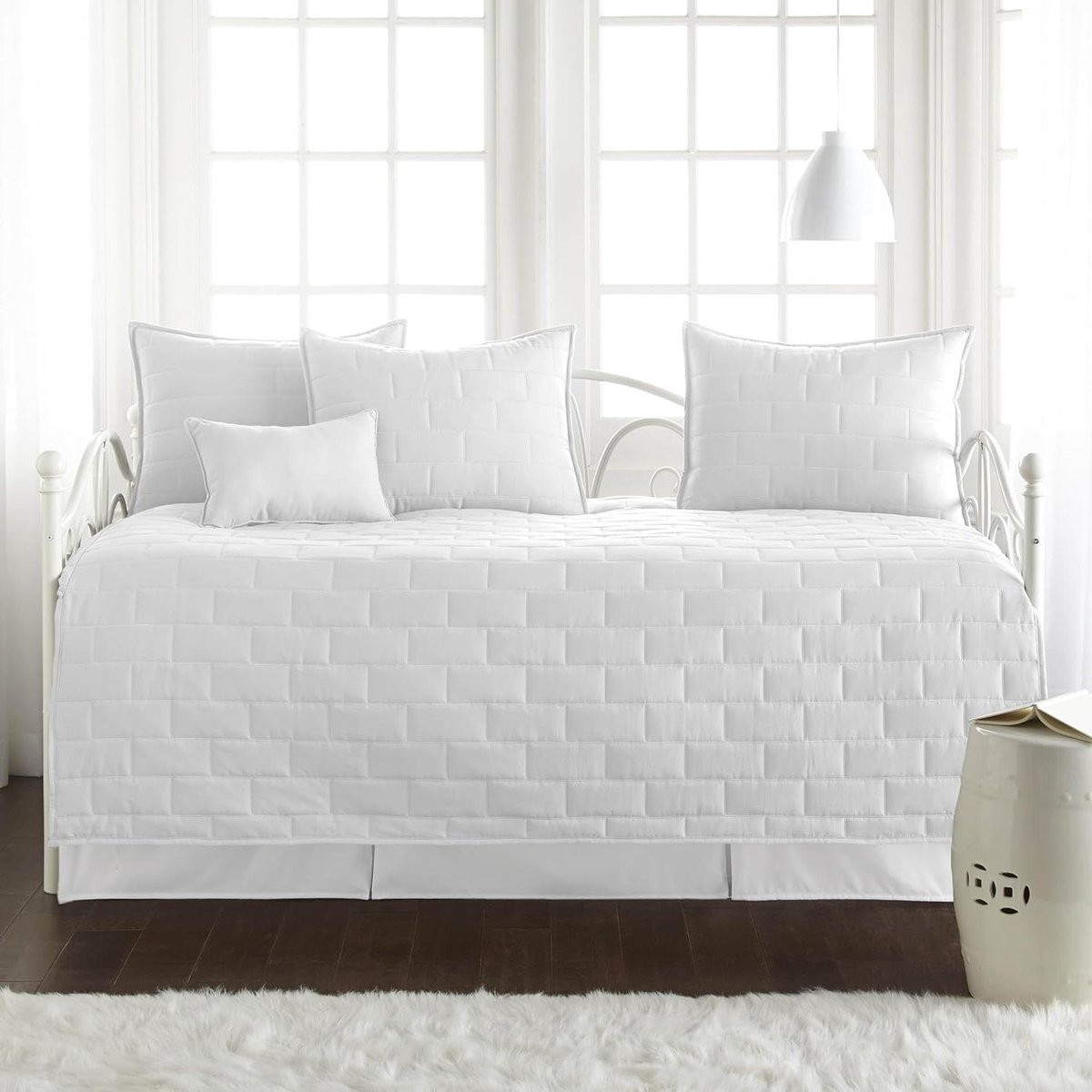 6-delig Wit Daybed Cover Set van Dubbel Geborsteld Microvezel voor Twin Bedden
