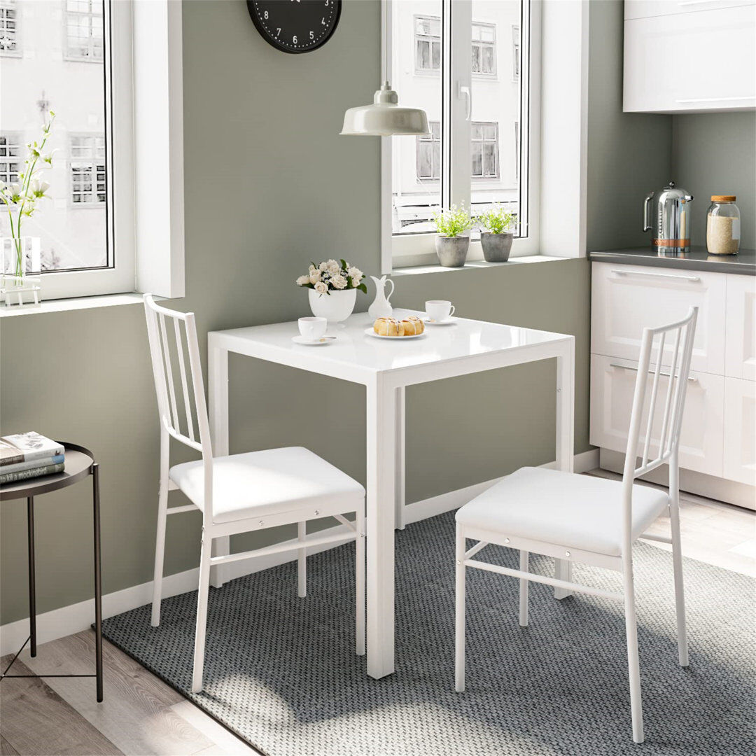 Ebern Designs Dorrien Square Glass Top Dining Table with Iron Base White