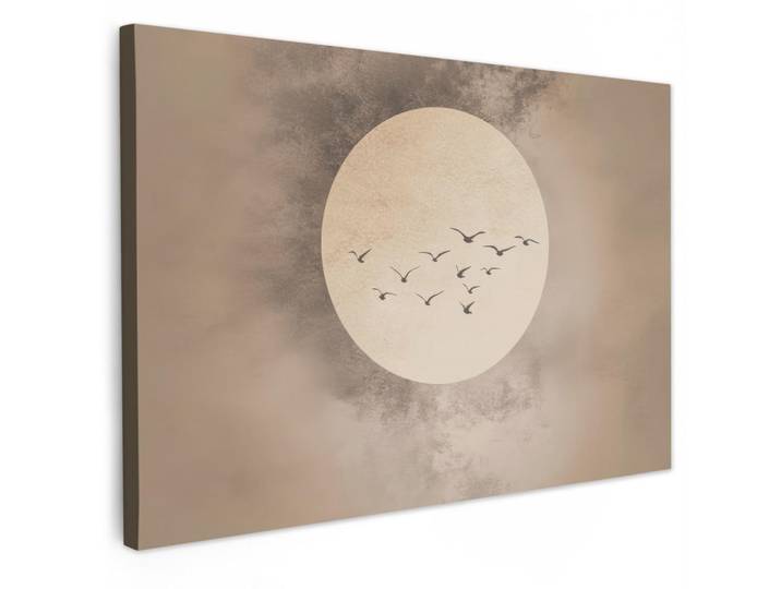 MuchoWow Leinwandbild - Vogel - Beige - Japanisch - 120x80 - Kunstdruck, Taupe, Textil, Kiefer, Abstrakt, Rechteckig, 120x80 cm, gerahmt, Bilder & Rahmen, Bilder, Wandbilder