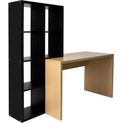 Regal-Schreibtisch OTTO HOME "Triest, Computertisch mit Raumtrenner, Breite 156 cm", schwarz (eichenfarben, schwarz, schwarz, eiche), B:156cm H:146cm T:59cm, Tische, Regalelement flexibel montierbar, 6 Fächer, Tischbreite 120 cm