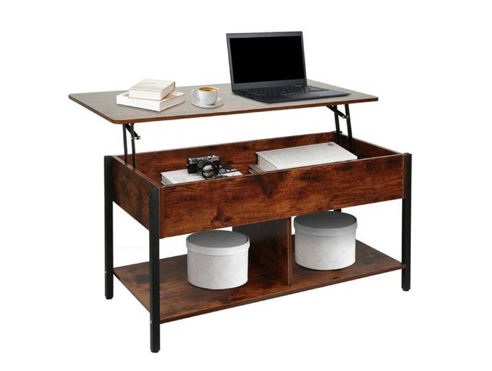 MIPAN-Table basse Hauteur réglable Table basse avec tiroir de rangement Finition bois 90*48*62cm