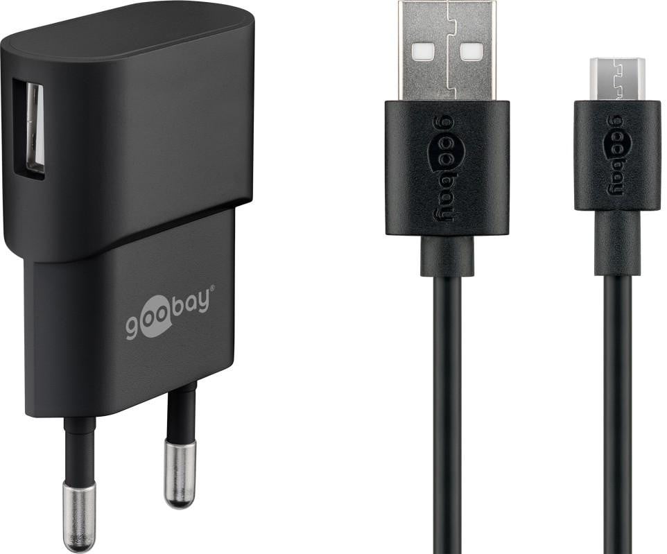 Goobay Micro USB laadset, 1A, met Micro USB-kabel, zwart, 1 meter