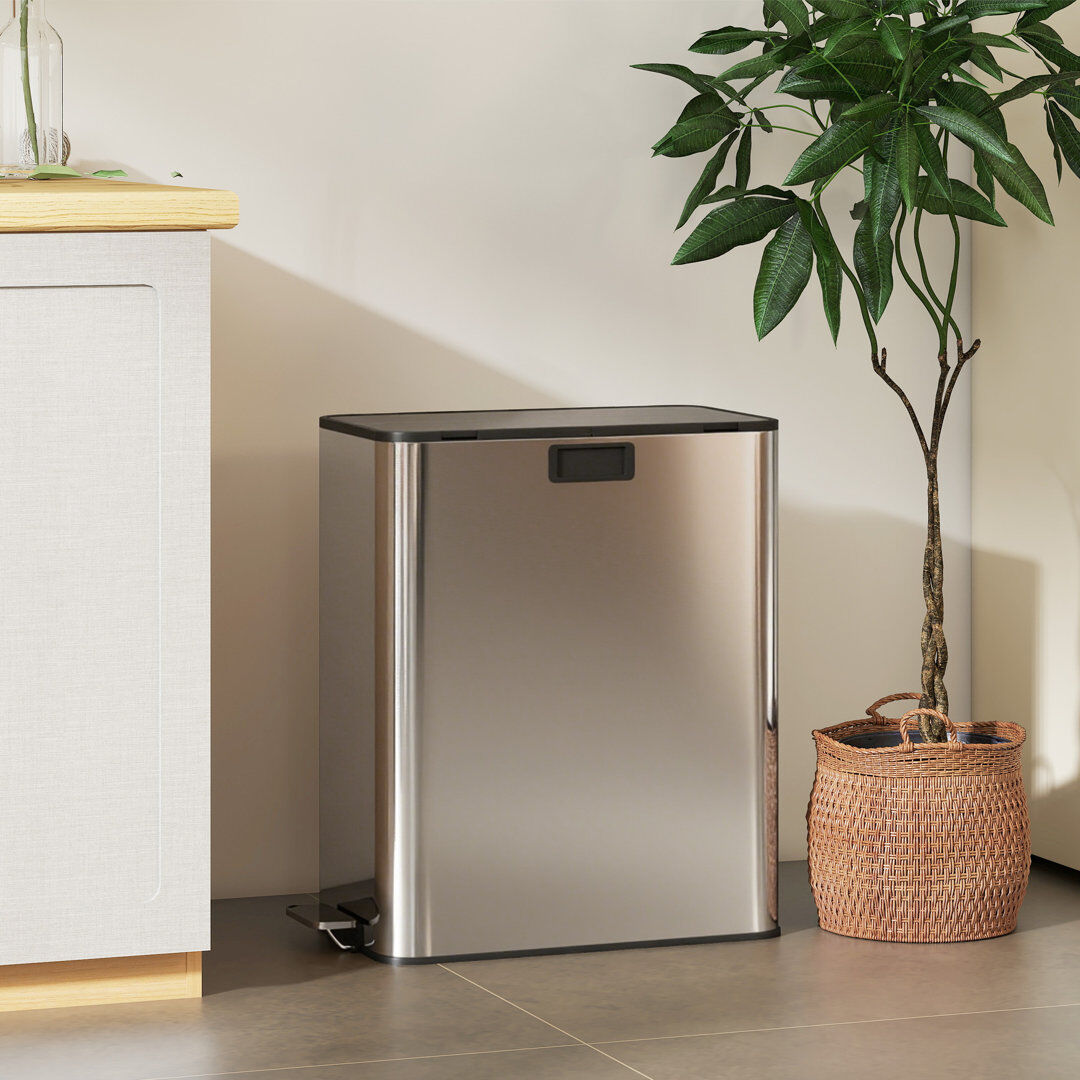 HOMCOM Multi-Compartment Rubbish & Recycling Bin Silver, Stainless Steel 56L