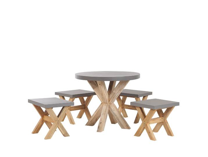 GARTENMÖBEL SET 4-Sitzer Faserzement grau 5-teilig Tisch 90 cm Olbia