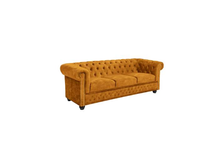 3-Sitzer Sofa „New Chesterfield“ Samtbezug Senfgelb Invicta Interiors