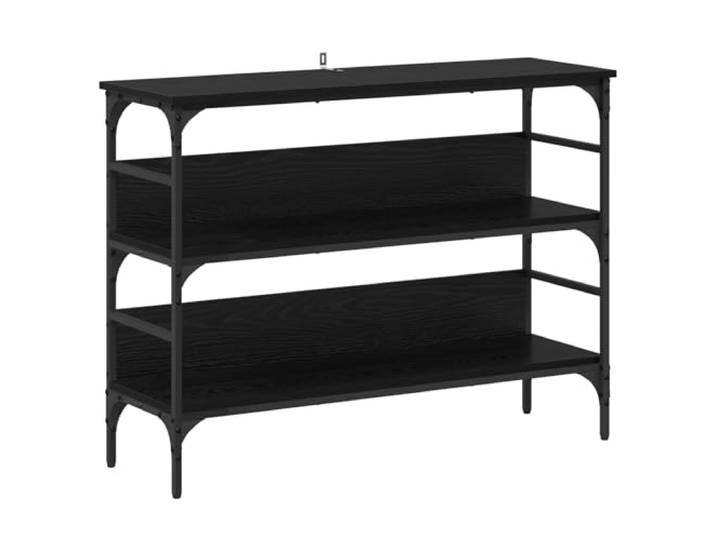 GHVBNMF Konsolentisch mit Regal Schwarz Eichen-Optik 100x32x75 cm Schlanker Flurtisch im Industriedesign mit Stahlrahmen und verstellbaren Füßen für Schlafzimmer und Wohnbereich.