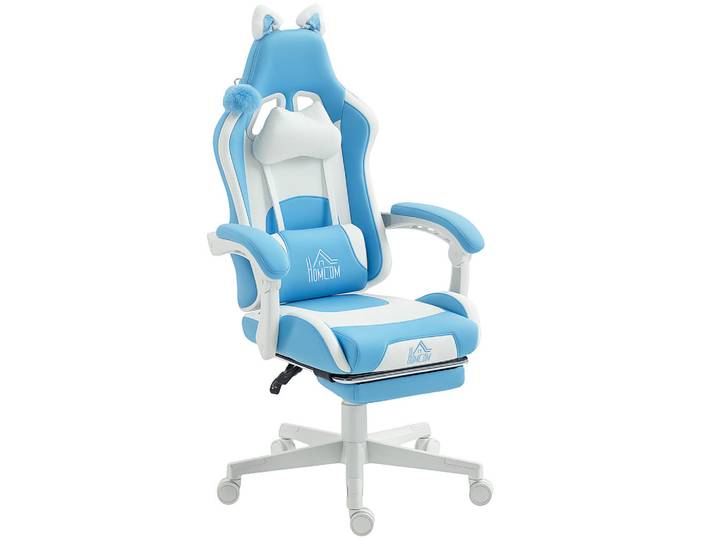 Homcom Gaming-Stuhl Kunstleder Hellblau, Blau, Kunststoff, Füllung: Schaumstoff,Schaumstoff, 62x124x65 cm, Büromöbel, Bürostühle, Gamingstühle