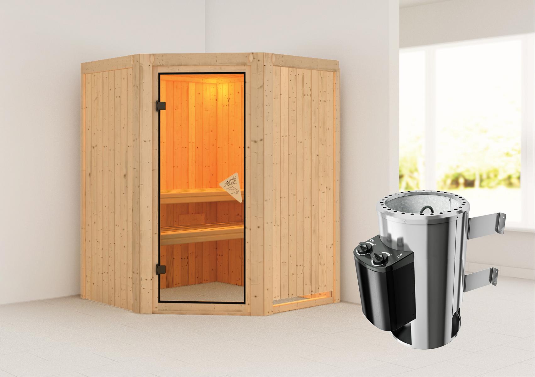 KARIBUHOLZT Sauna Nanja Eck 3,6kW int.Strg bronz.GGT 08288710
