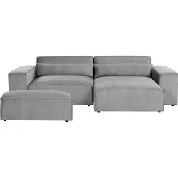 ECKSOFA Modul 3-Sitzer linksseitig Grau Stoff mit Ottomane Hellnar