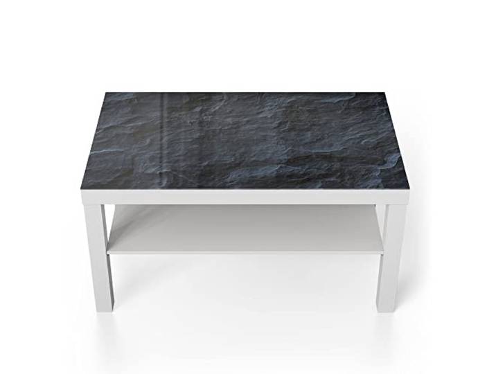 DEQORI Glastisch weiß groß 90x50 cm Motiv Schieferfassade ausgefallener Beistelltisch aus Glas Hochglanz Couchtisch fürs Wohnzimmer moderner Couch Tisch mit Design