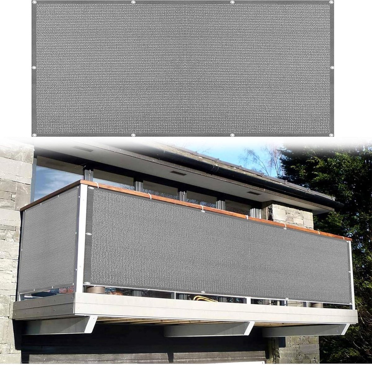 Grijs Balkonscherm Privacydoek van Scheurvast Polyester - 60 x 700 cm