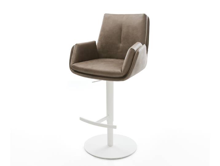 Barstuhl Clea-Flex Mikrofaser Taupe Vintage Drehfuß höhenverstellbar Metall Weiß, Barstühle