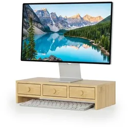 Relaxdays Monitorständer mit 3 Schubladen Hellbraun