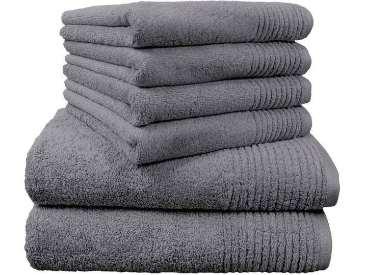 Handtuch Set DYCKHOFF Brillant , grau, 6 Stk., Walkfrottee, Walkfrottee, Obermaterial: 100% Baumwolle, Handtuch-Sets, Handtuch Set, mit Streifenbordüre;4 Handtücher (50x100cm), 2 Duschtücher (70x140cm)