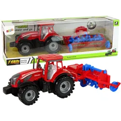 Roter Traktor mit Pflug Friktionsantrieb