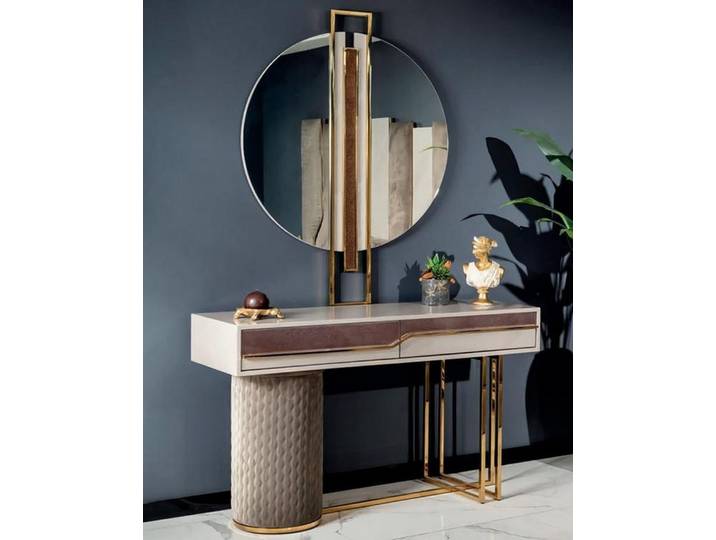 JVmoebel Schminktisch 2tlg Kommode mit Spiegel Holz Beige Modern Schlafzimmer Jugendliche, Made in Europa