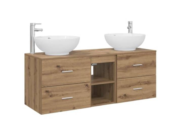 GHVBNMF Badezimmermöbel-Set 3-teilig Hängeschrank Artisan-Eiche Flexibles Badmöbel Set mit anpassbarer Waschbeckenbohrung, vier Schubladen und offenem Regal für kompakte Bäder.