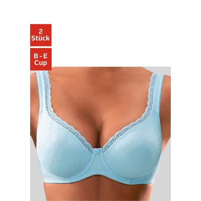 T-Shirt-BH "BH mit Bügel, Baumwoll-BH, Bügel-BH", Damen, Gr. 80, Cup D, blau (hellblau, weiß), Jersey, Obermaterial: 85% Baumwolle, 10% Polyamid, 5% Elasthan, PETITE FLEUR BY LASCANA, BHs BH Bügel-BH Dirndl-BH T-Shirt-BH, bequemer BH,...