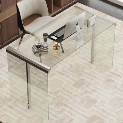 The Right Path 51.2 Inch Modern Glass Desk with Metal Frame Minimalist Writing Table
