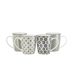 KHG Kaffeebecher 4er Set Vario ¦ schwarz ¦ Porzellan ¦ Maße (cm): B: 10 H: 11,8