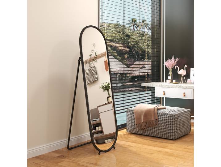 HOMCOM Miroir Ovale Pleine Longueur 40x160cm Cadre Métal Noir