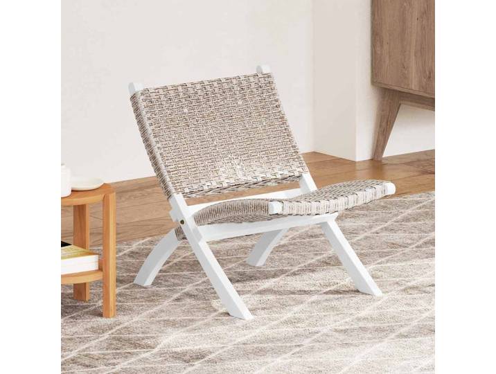 vidaXL Relaxstuhl Weiß Natur Kubu-Rattan und Massivholz Mahagoni