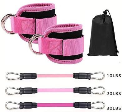 Uplifted Goods Ankle Straps Resistance Bands Set For Fitness And Workout Training 5pcs All Pink With Bag