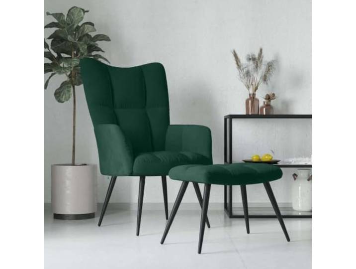 HEFZGDB Relaxsessel mit Hocker Dunkelgrün Samt Moderner Wohnsessel mit dickem Schaumstoff Polster und Stahlgestell für Stabilität und Langlebigkeit