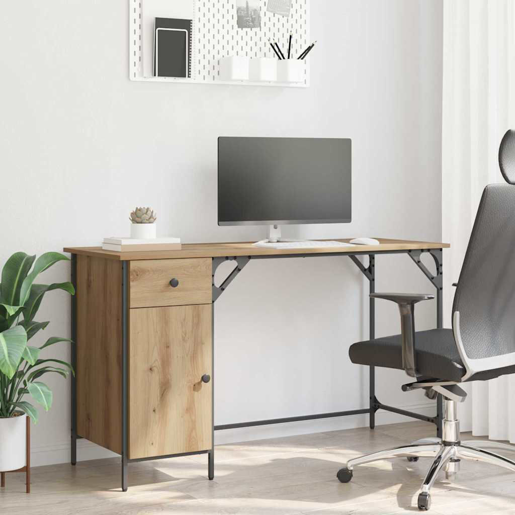 Trent Austin Design Steel Computer Desk Artisan Oak 75cm H X 131cm W X 48cm D