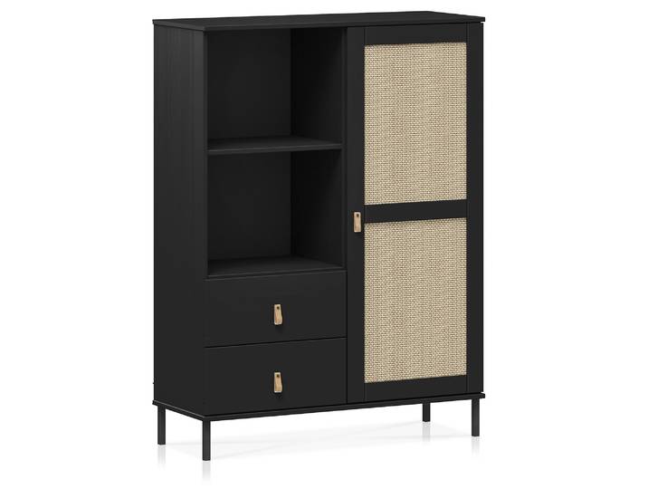 CINOY Highboard I, Material Massivholz, Kiefer lackiert, schwarz