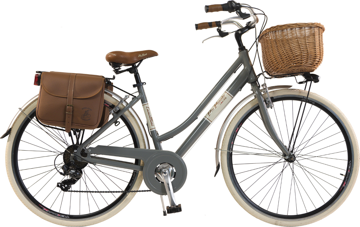 Via Veneto by Canellini Fahrrad Citybike Frau Aluminium mit Korb und Tasche - Grau 46