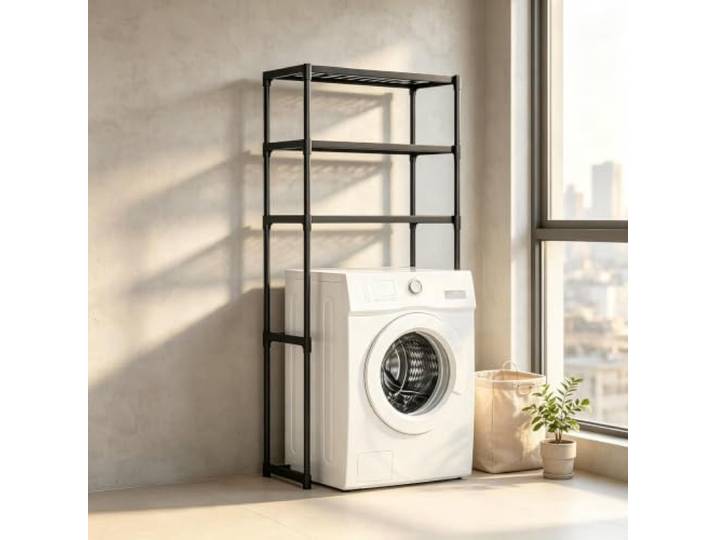 kumamart 3 Etagen Waschmaschinenregal, Überbau Regal für Waschmaschine Bad Platzsparendes Überbauregal für die Waschmaschine mit schnellem 3-Schritte-Aufbau.(Black)