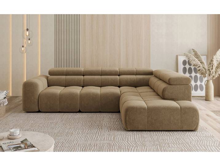 Designer Ecksofa Mia Maxi in Chenille - Sand - Rechts - Chenille - Luxusbetten24