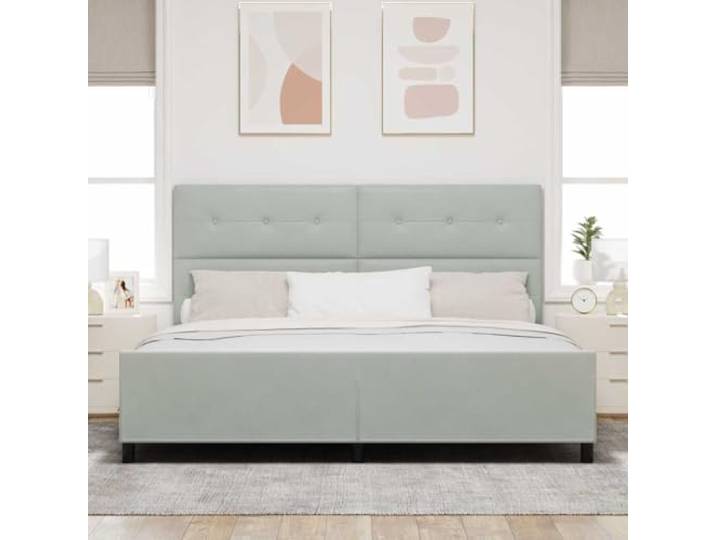 KTHLBRH Boxspringbett hellgrau 200 x 200 cm Samt Gepolstertes Kopfteil aus massivem Kiefernholz, modernes Design, komfortable Unterstützung