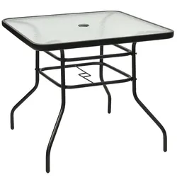 Décoshop26 - Quadratischer Metall-Gartentisch mit Glasplatte 81 x 81 x 71 cm moderner Stil für Terrasse oder Balkon schwarz 20_0001197