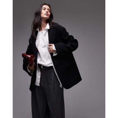 Longblazer TOPSHOP "TSLOUISE OVERSIZED BLAZER TLR NOOS", Damen, Gr. 34, schwarz, Web, Obermaterial: 100% Polyester, unifarben, oversize normal, tiefer V-Ausschnitt, gerader Abschluss, Blazer Longblazer, Polyester, oversize fit