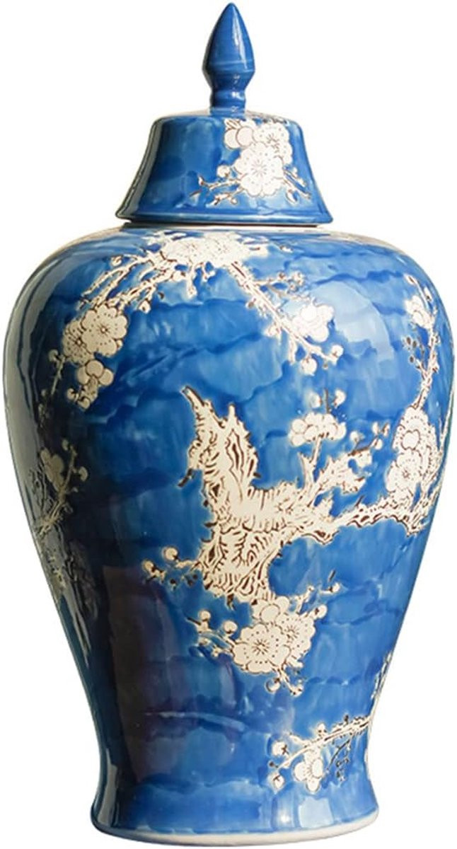 Blauwe handgeschilderde keramische gemberpot decoratieve vaas met een hoogte van 46 cm