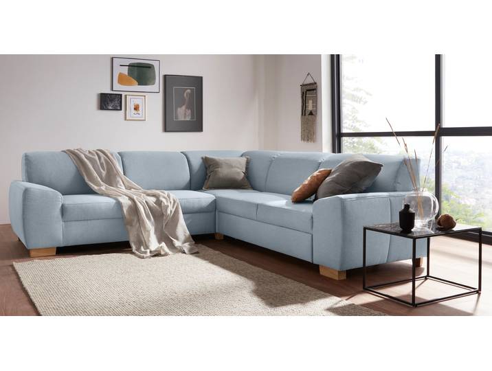Ecksofa, Feinstruktur, Eisblau 260×260 cm, Mit Bettfunktion, Modern, Domo-Collection