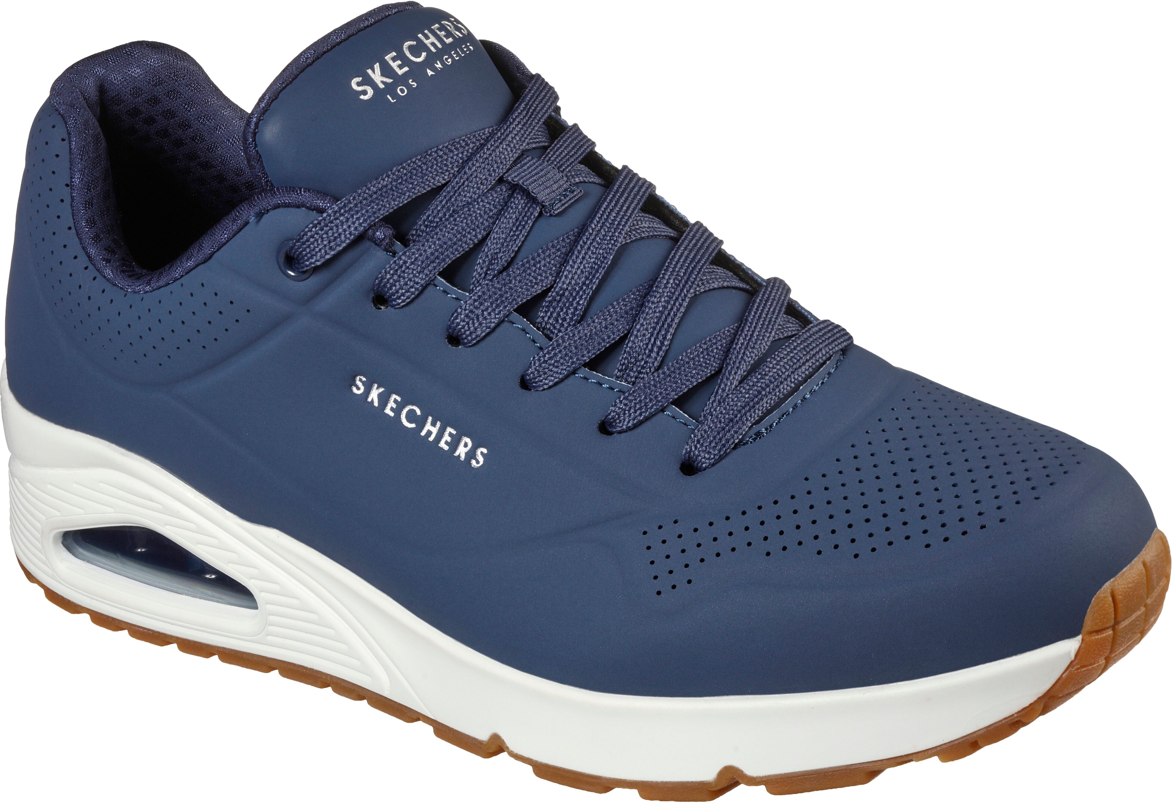 Sneaker SKECHERS "Uno - Stand on Air", Herren, Gr. 46, Textil, blau (navy), Lederimitat, Schuhe Sneaker, Freizeitschuh, Halbschuh, Schnürschuh mit Air-Cooled Memory Foam