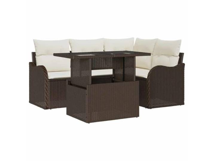 PUGYNBK Outdoor-Esszimmer-Set, 5-teilig, Braun, Polyrattan Tisch aus gehärtetem Glas, verstellbare Beine, Pulverbeschichtung, modernes Design