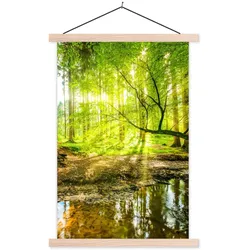 POSTER MIT MAGNETLEISTEN Wald - Landschaft - Wasser - Bäume - Sonne - Grün - Natur Wandbild Schlafzimmer 60x90 cm