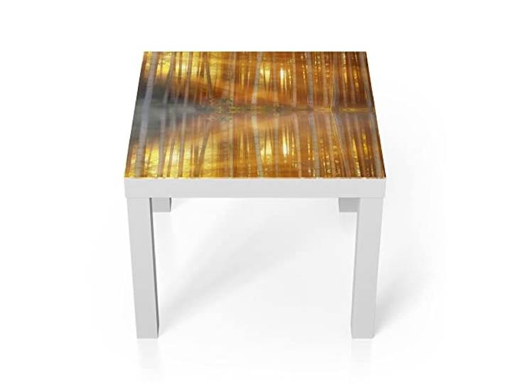 DEQORI Glastisch weiß klein 55x55 cm Motiv Waldspiegelung am See ausgefallener Beistelltisch aus Glas Hochglanz Couchtisch fürs Wohnzimmer moderner Couch Tisch mit Design